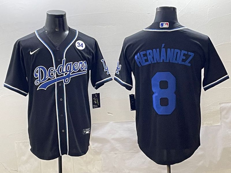 Men Los Angeles Dodgers #8 Hernandez Black blue Three generations Nike 2025 MLB Jersey style 11